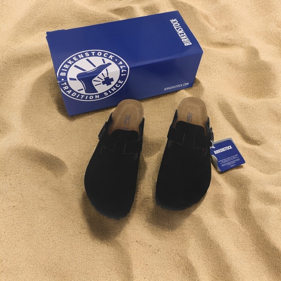 Birkenstock Boston Black Suede Clogs - Narrow Fit - Picture 1 of 6